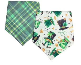 St Patrick's Day Dog Bandana, Tie On And Reversible Bandanas For Dogs, Green Pet Scarf