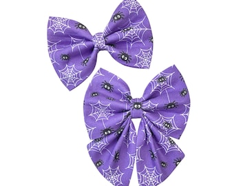 Halloween Dog Bow Tie Or Sailor Bow, Spiderweb Dog Collar Bows, Purple Cat Bow Tie, Dog Sailor Bows