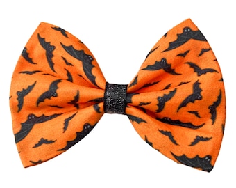 Bat Dog Bow Tie, Orange Halloween Bows For Pets