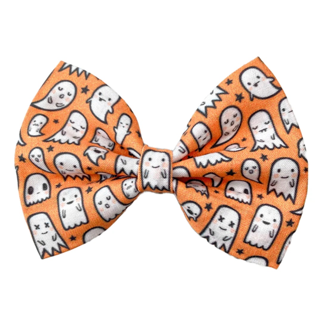 Halloween Ghost Dog Bow Tie, Orange Dog Bow Ties, Ghost Dog Bow, Cat