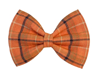 Orange Plaid Dog Bow Tie, Halloween Dog Collar Bow, Cat Bow Ties
