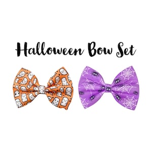 Halloween Dog Bow Tie Set, Ghost & Spider Web Spooky Bows