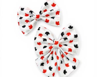 Canada Day Dog Bow Tie Or Sailor Bow, Canadian Cat Bows, Maple Leaf Bows For Dog Collar
