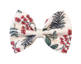 Winter Dog Bow Tie For Christmas, Holly Christmas Bow Tie, Cat Bow Tie, Christmas Dog Collar Bows, Dog Bowtie, White Holiday Dog Bow Ties