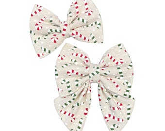 Candy Cane Dog Bow Tie, Christmas Dog Sailor Bows, Cat Bow Ties, Christmas Gift For Dogs, Holiday Pet Bows, Red And Green Dog Collar Bows