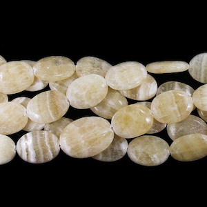Natural 15x19mm Striped Yellow Jade Large Oval Beads Genuine Gemstone
