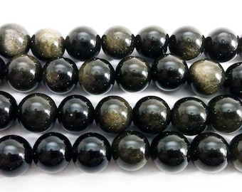 Natural 8mm Gold Obsidian Round Beads Genuine Gemstone