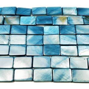 Natural 10x14mm Cadet Blue Mother Of Pearl Rectangle Beads Genuine Gemstone