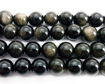 Natural 6mm Gold Obsidian Round Beads Genuine Gemstone
