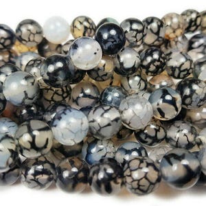 Natural 12mm Black Web Agate Smooth Round Beads Genuine Gemstone