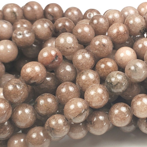 Natural 8mm Saddle Brown Jade Smooth Round Beads Genuine Gemstone