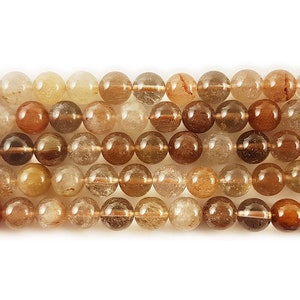 Natural 10mm Brown Rutilated Quartz Round Beads Genuine Gemstone
