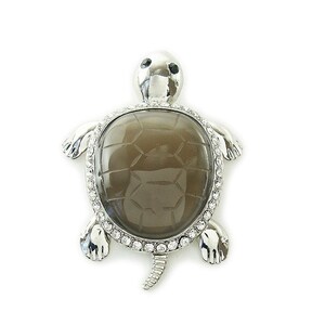45x60mm Smoky Agate Turtle Cz Metal Pendant Genuine Natural Gemstone