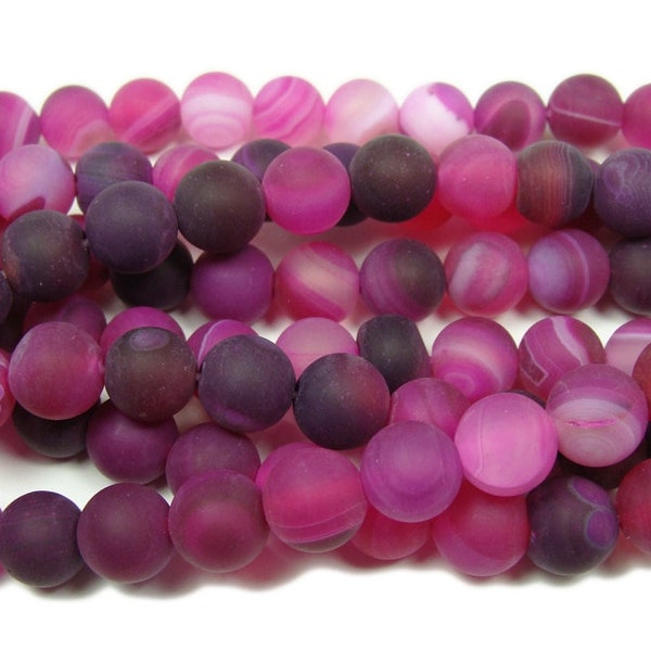 Natural 6mm 15.5 Inch Deep Pink Striped Matte Agate Round Beads Genuine Gemstone