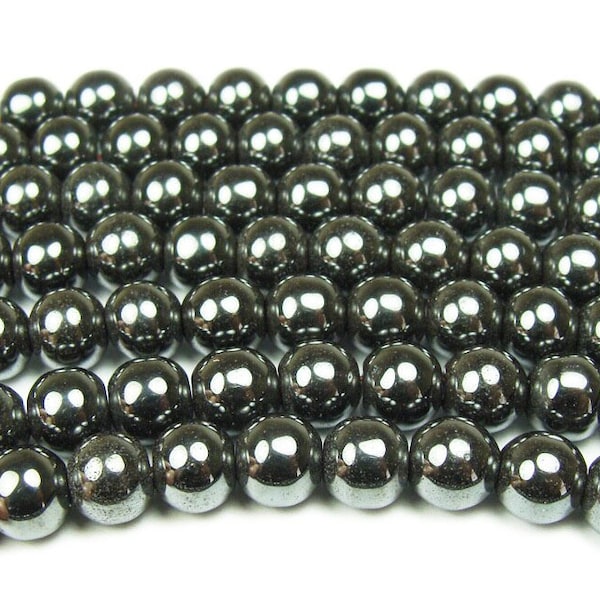 Perles rondes lisses en hématite gris fer naturel de 14mm, pierres précieuses authentiques