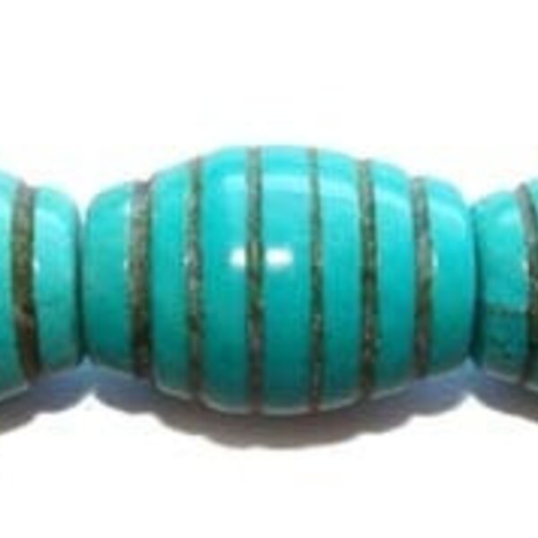 Natural 18x25mm Pack Of 5 Beads Turquoise/Howlite Carved Barrel Beads Genuine Gemstone