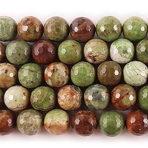 Natural 10mm African Green Opal Faceted Round Beads Genuine Gemstone