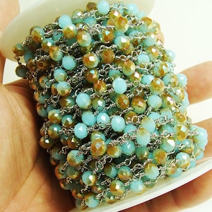 5x6mm Priced For One Foot Blue Gold Glass With Silver Chain