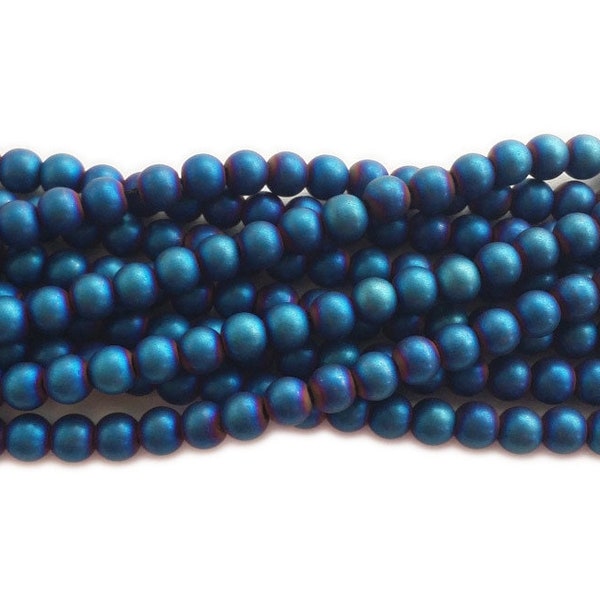 Natural 8mm Blue Hematite Matte Round Beads Genuine Gemstone