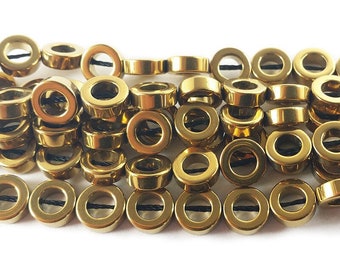 Natural 8mm Gold Hematite Donut Circle Beads Genuine Gemstone