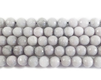Natural 8mm Pale Gray Jade Faceted Round Beads Genuine Gemstone