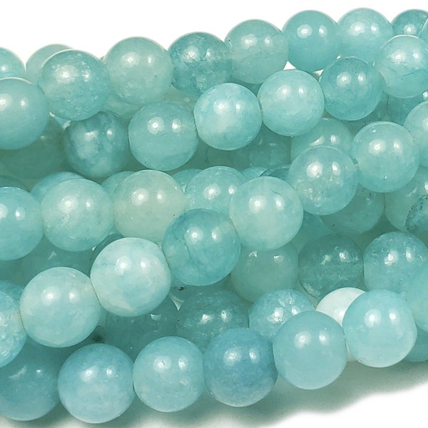 Natural 6mm Aqua Jade Smooth Round Beads Genuine Gemstone