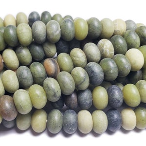 Natural 5x8mm Taiwan Green Jade Matte Rondelle Beads Genuine Gemstone