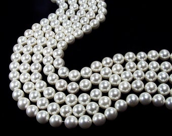 Natural 6mm 16" Strand White Shell Pearl Round Beads Genuine Gemstone