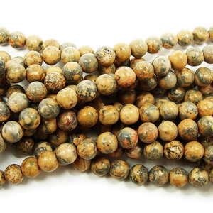 Natural 12mm Brown Leopard Skin Jasper Round Beads Genuine Gemstone