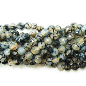 Natural 6mm Black Web Agate Faceted Round Beads Genuine Gemstone