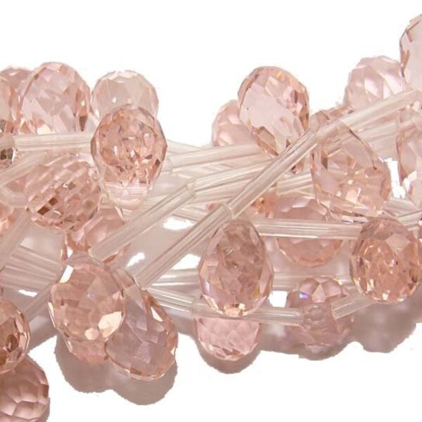 10x18mm 8 Beads Pink Glass Faceted Briolette Beads man-made synthetic beads wholesale