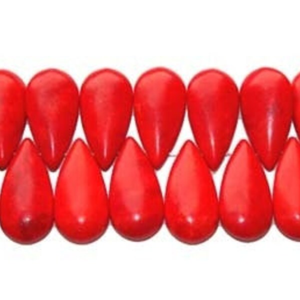 Natural 15x30mm About 34 Beads Red Howlite Puffed Teardrop Beads Genuine Gemstone