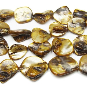 Natural 18x18mm Mother Of Pearl Brown Flat Nuggets Genuine Gemstone