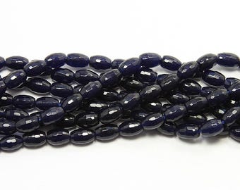 Natural Dyed Faceted Barrel Beads 6x9mm 15.5 Inches Dark Lapis Blue Jade Faceted Barrel Beads Genuine Gemstone