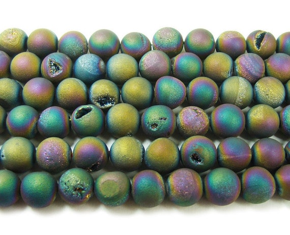 Approx. 15 Strand 12mm Electroplated Agate Round Beads, Metallic Rainbow  Iris