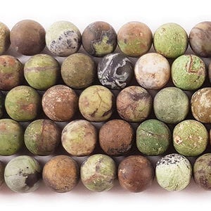 Natural 8mm African Green Opal Matte Round Beads Genuine Gemstone