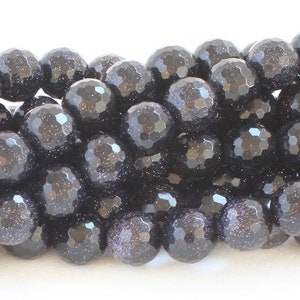Natural 12mm 15.5 Inches Blue Goldstone Faceted Round Beads Genuine Gemstone