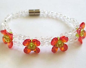 Cz Fashion Bracelet, Ruby Color.