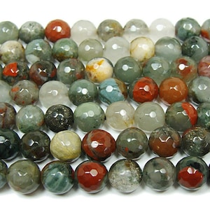 Natural 10mm 15.5 Inches African Blood Quartz Faceted Round Beads Genuine Gemstone
