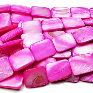 Natural 15x20mm Mother Of Pearl Hot Pink Rectangle Beads Genuine Gemstone