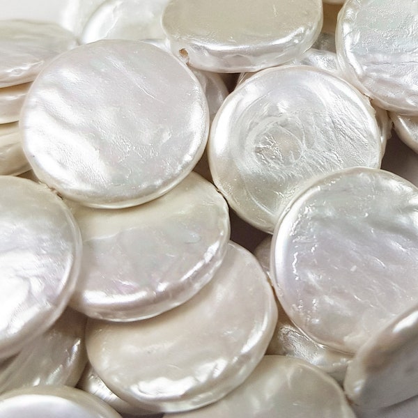 Natural 12mm White Shell Pearl Coin Beads Genuine Gemstone