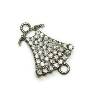 18x22mm Pack Of 4 Black Metal And Cz Stone Dress On A Hanger Connector