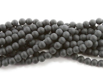 Natural 6mm Black Matte Agate Round Beads Genuine Gemstone