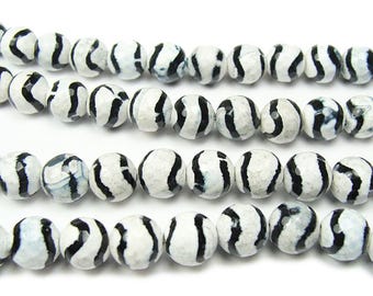 Natural 10mm Tibetan Dzi Style Black Wavy Faceted Beads Genuine Gemstone