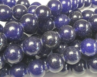Natural 10mm Dark Purple Jade Smooth Round Beads Genuine Gemstone