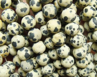 Natural 8mm 15.5 Inches Dalmatian Jasper Matte Round Beads Genuine Gemstone