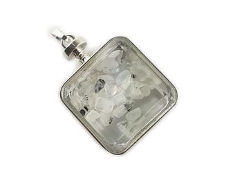 30x30mm Rutilated Quartz Chips In Square Glass Pendant Genuine Natural Gemstone