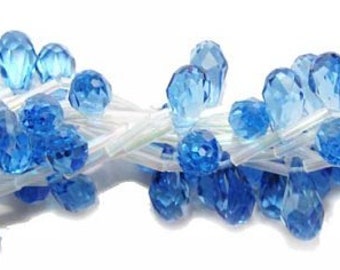 Natural 7x14mm 16 Beads Steelblue Chinese Crystal Faceted Briolettes Genuine Gemstone