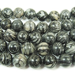 Natural 6mm 15.5 Inches Black Web Jasper Round Beads Genuine Gemstone