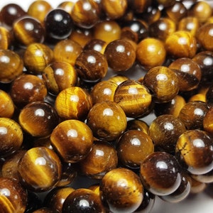 Natural 10mm Tiger Eye Round Beads Genuine Gemstone